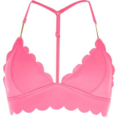 Pink scallop detail longline bikini top